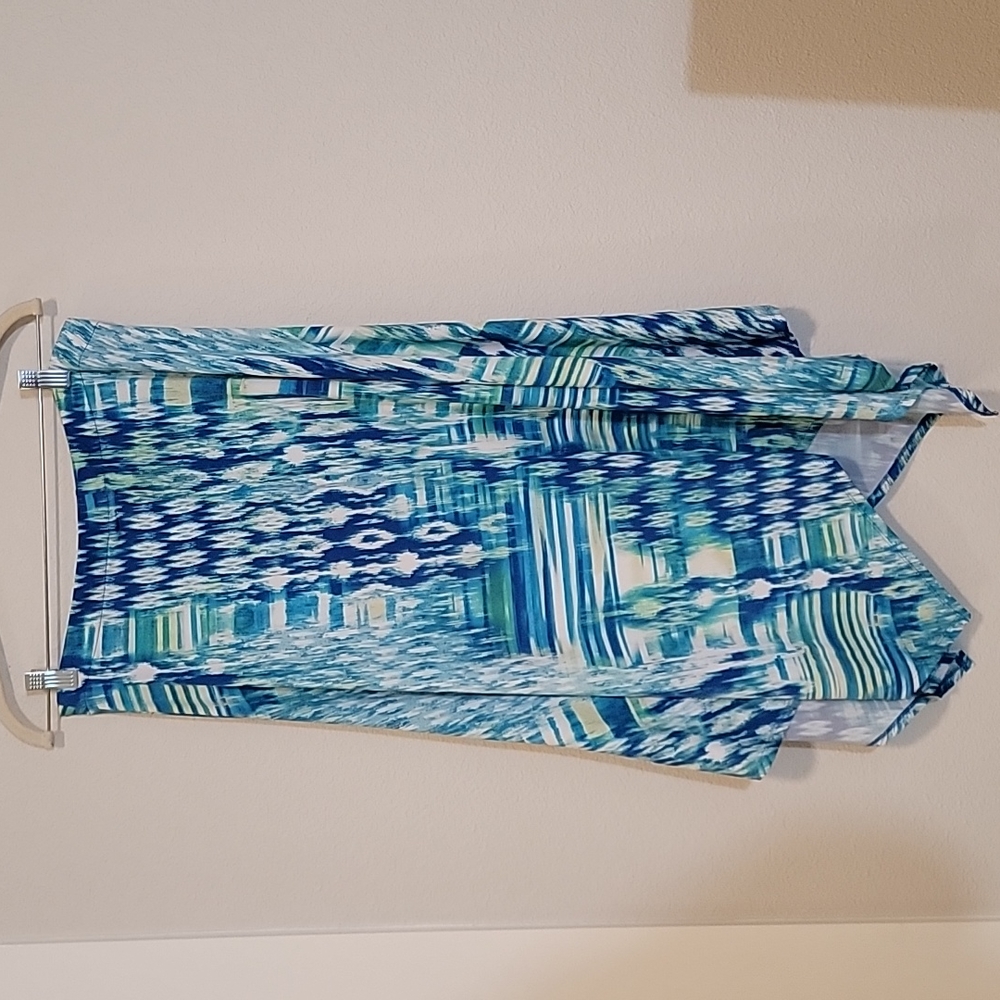 Chico's Blue Green Ikat Handkerchief Hem Skirt